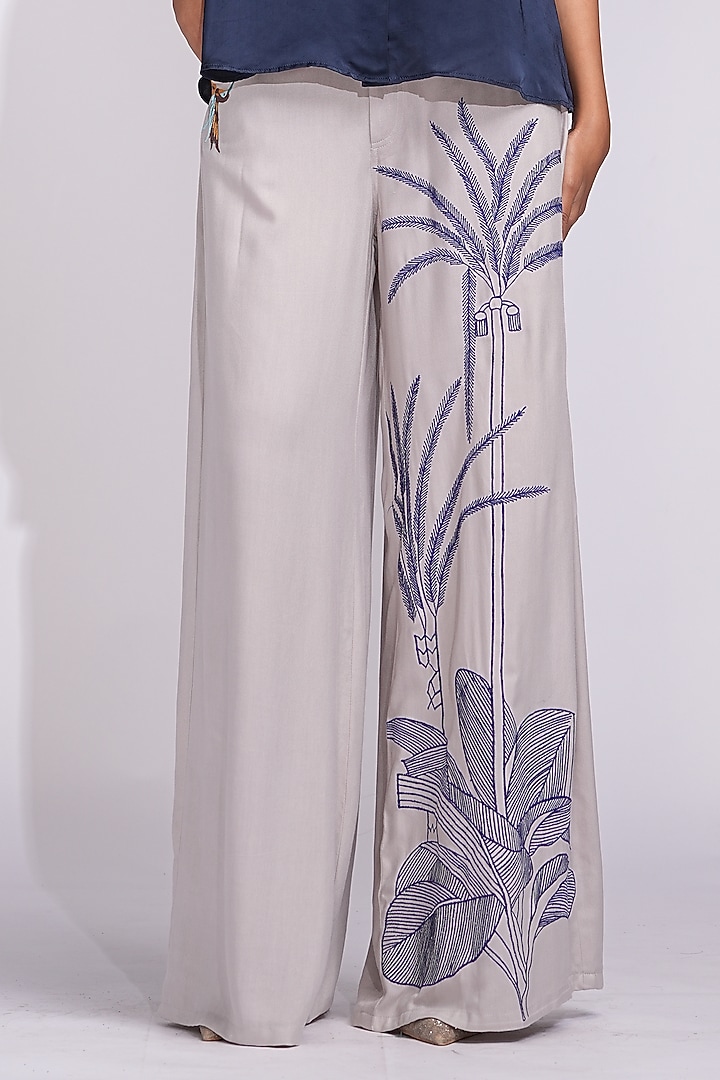 Grey Natural Cotton & Modal Satin Pant Set by Shruti S at Pernia's Pop Up Shop