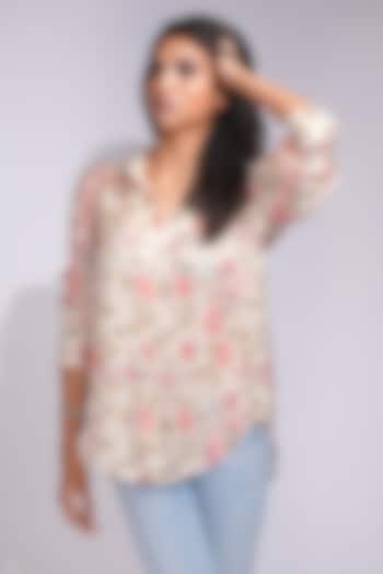 Beige Modal Satin Digital Printed Shirt by Shruti S at Pernia's Pop Up Shop