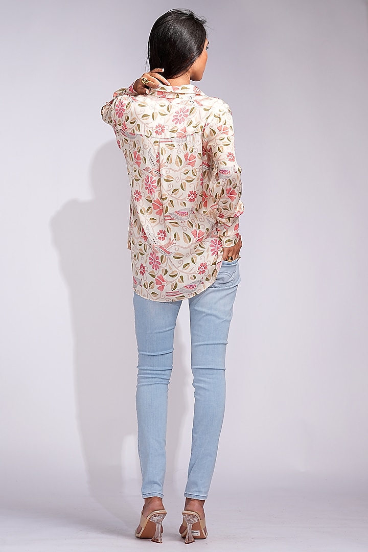 Beige Modal Satin Digital Printed Shirt by Shruti S at Pernia's Pop Up Shop
