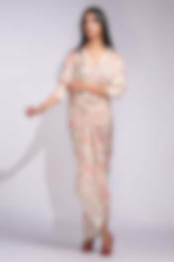 Beige Modal Satin Digital Printed Skirt Set by Shruti S at Pernia's Pop Up Shop