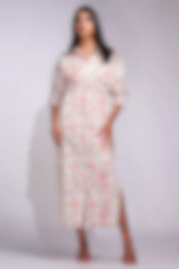 Beige Modal Satin Digital Printed Shirt Vacation Dress by Shruti S at Pernia's Pop Up Shop