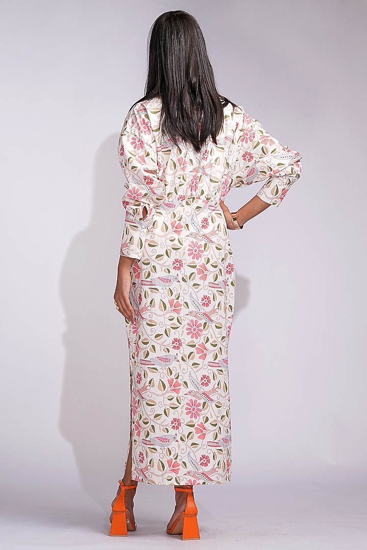 Beige Modal Satin Digital Printed Shirt Vacation Dress by Shruti S at Pernia's Pop Up Shop