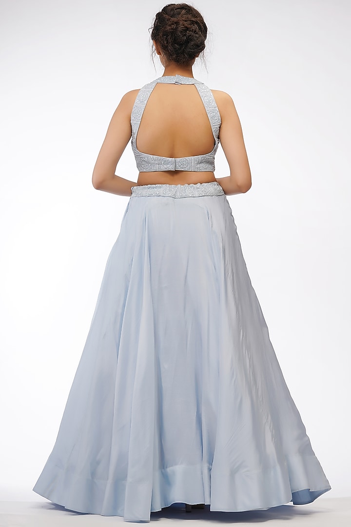 Sky Blue Self Embroidered Wedding Lehenga Set by Shruti S at Pernia's Pop Up Shop
