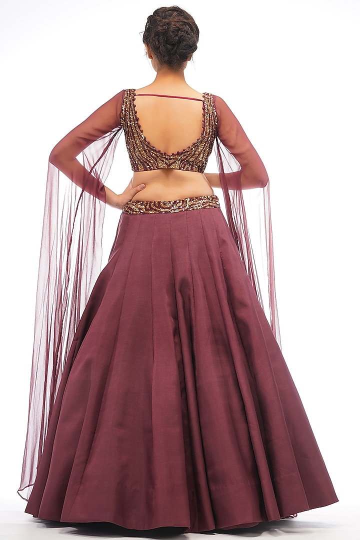 Bronze Wine Silk Wedding Lehenga Set by Shruti S at Pernia's Pop Up Shop