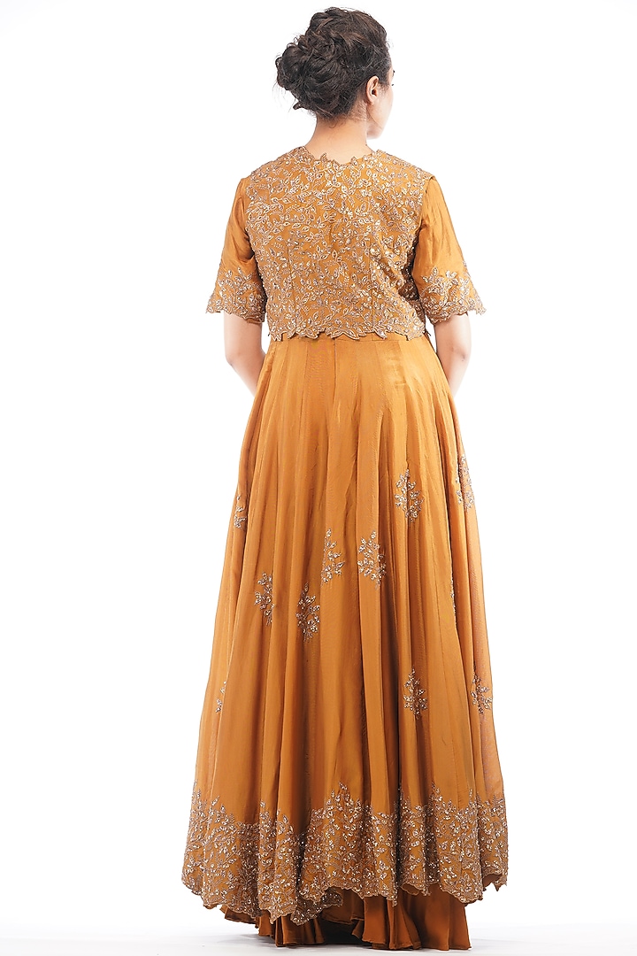 Bronze Embroidered Jacket Bridal Anarkali Set by Shruti S at Pernia's Pop Up Shop