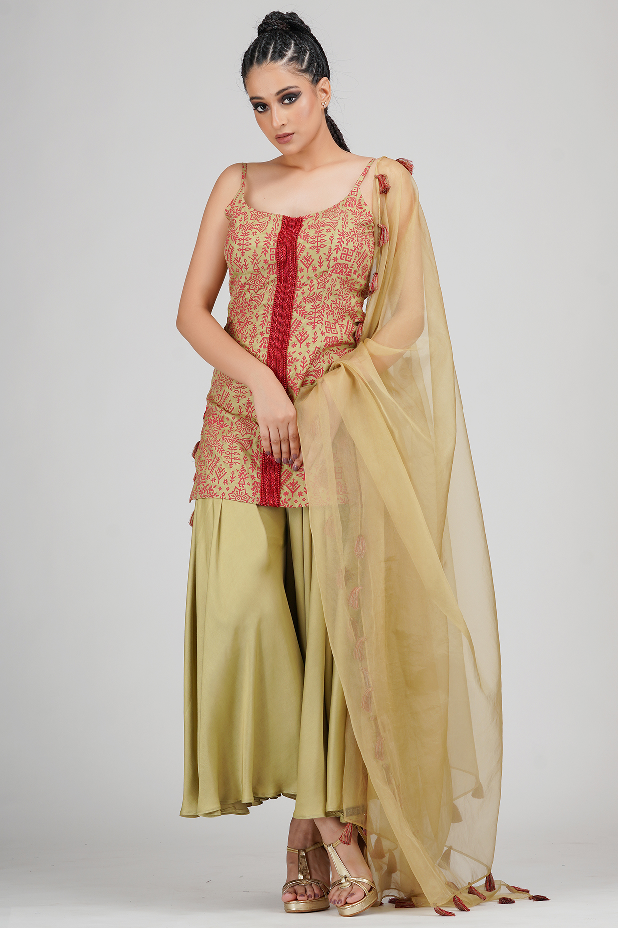 Green Modal Party Wear Sharara Set by Shruti S at Pernia's Pop Up Shop