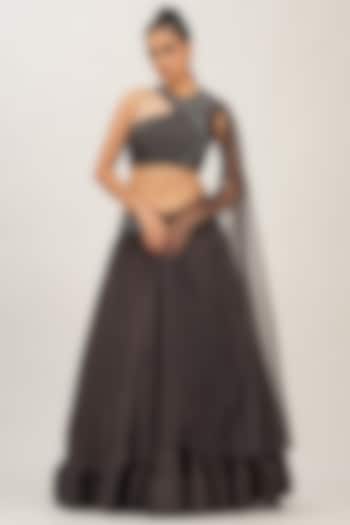 Lead Grey Hand Embroidered Wedding Lehenga Set by Shruti S at Pernia's Pop Up Shop