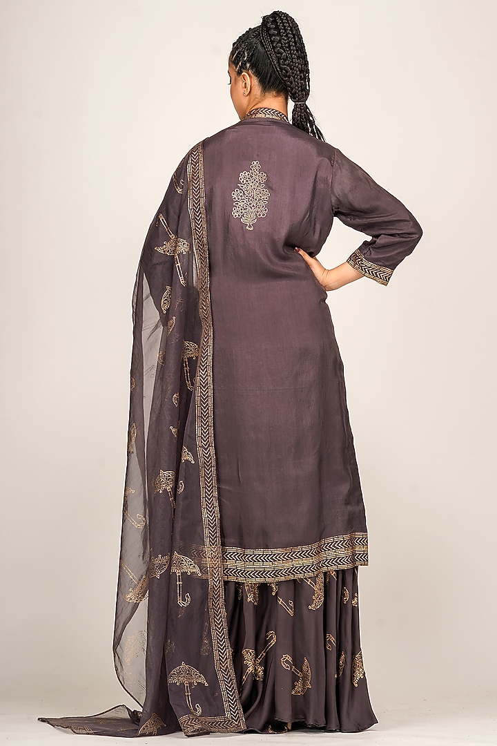 Smoke Grey Printed Wedding Sharara Set by Shruti S at Pernia's Pop Up Shop