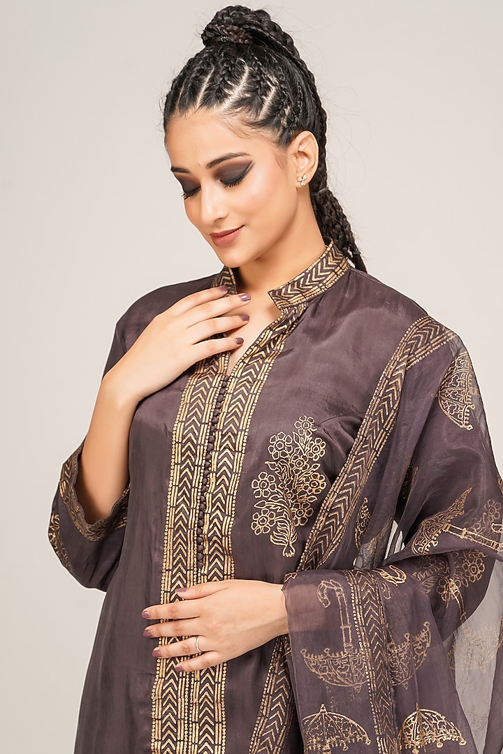 Smoke Grey Printed Wedding Sharara Set by Shruti S at Pernia's Pop Up Shop