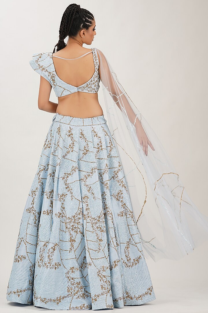 Powder Blue Embroidered Wedding Lehenga Set by Shruti S at Pernia's Pop Up Shop