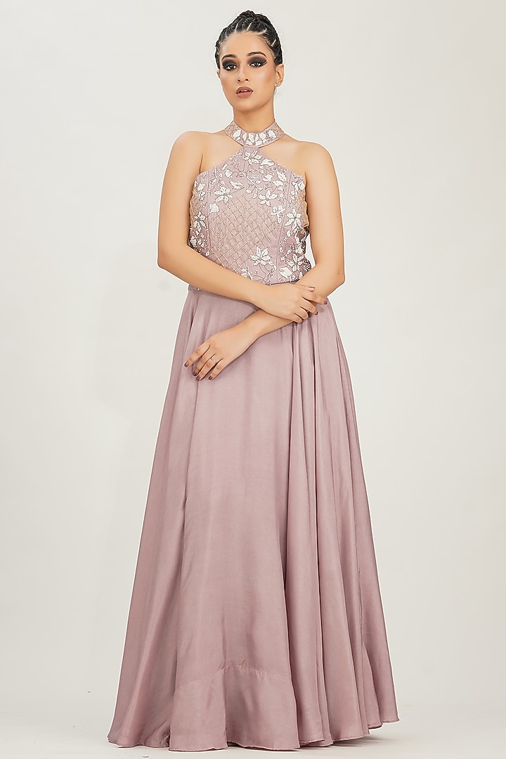 Lilac Hand Embroidered Gown by Shruti S at Pernia's Pop Up Shop