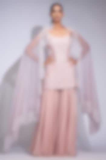 Powder Pink Crepe Wedding Sharara Set by Shruti S at Pernia's Pop Up Shop
