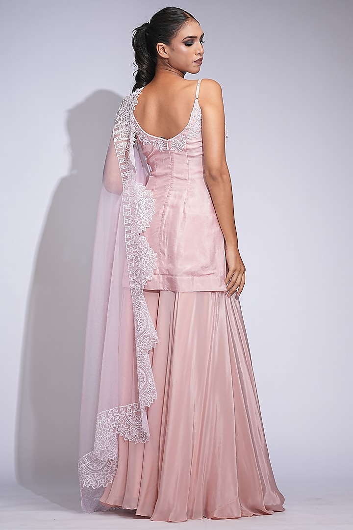 Powder Pink Crepe Wedding Sharara Set by Shruti S at Pernia's Pop Up Shop