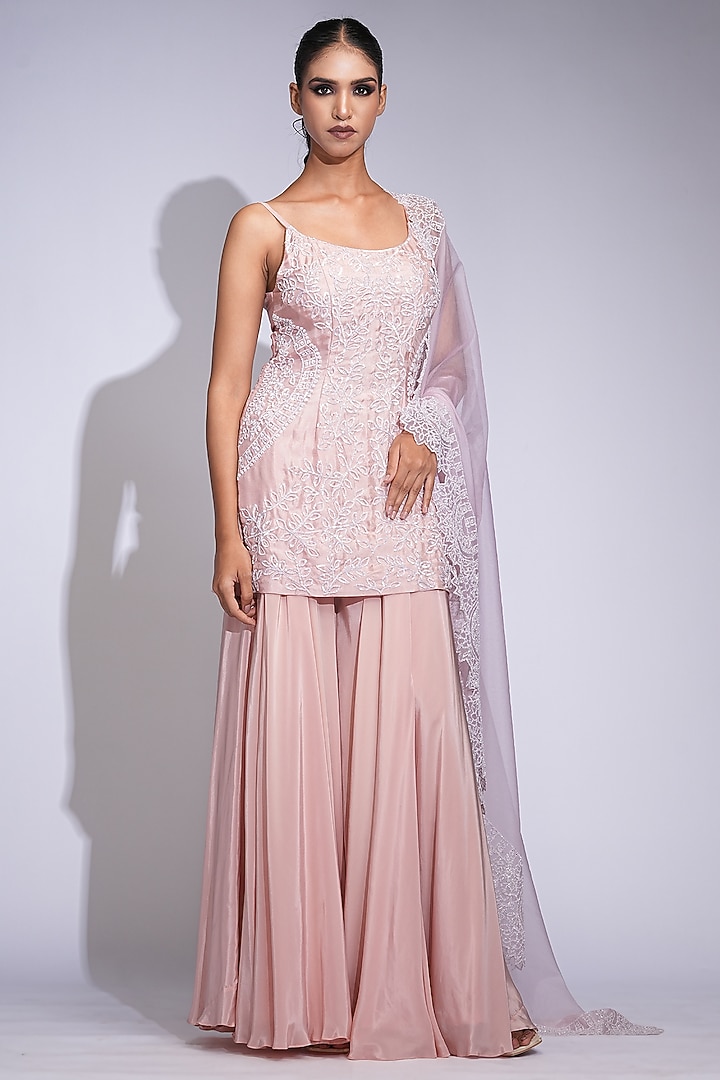 Powder Pink Crepe Wedding Sharara Set by Shruti S at Pernia's Pop Up Shop