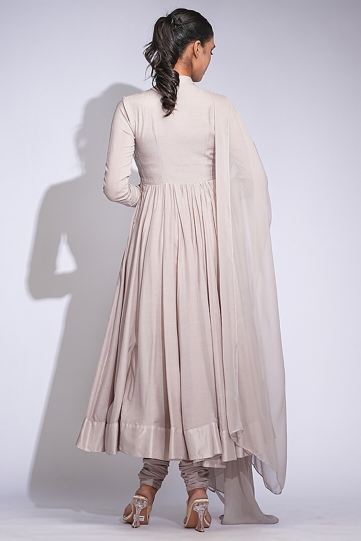 Beige Nude Mul Cotton Thread Embroidered Wedding Anarkali Set by Shruti S at Pernia's Pop Up Shop