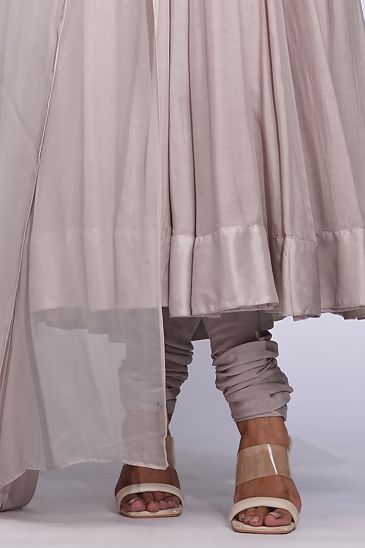 Beige Nude Mul Cotton Thread Embroidered Wedding Anarkali Set by Shruti S at Pernia's Pop Up Shop