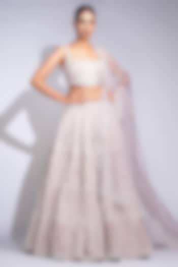 Champagne Pure Silk Sequins Embroidered Wedding Lehenga Set by Shruti S at Pernia's Pop Up Shop