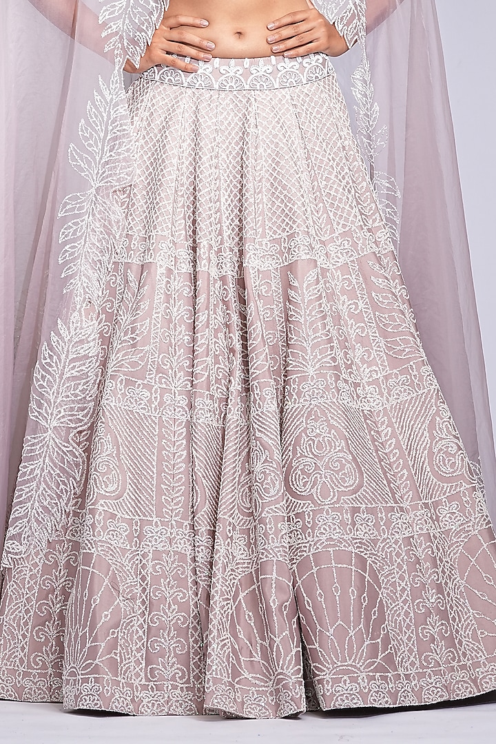 Champagne Pure Silk Sequins Embroidered Wedding Lehenga Set by Shruti S at Pernia's Pop Up Shop