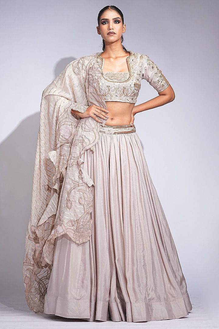 Nude-Beige Silk Hand Embroidered Wedding Lehenga Set by Shruti S at Pernia's Pop Up Shop