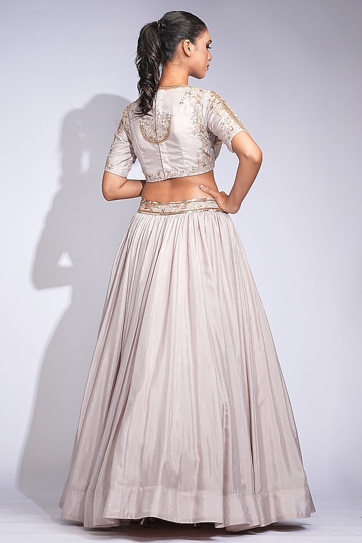 Nude-Beige Silk Hand Embroidered Wedding Lehenga Set by Shruti S at Pernia's Pop Up Shop