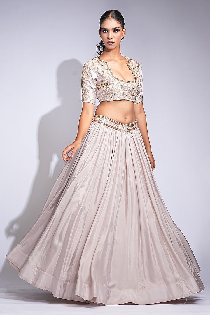 Nude-Beige Silk Hand Embroidered Wedding Lehenga Set by Shruti S at Pernia's Pop Up Shop