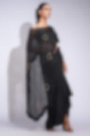 Black Organza Hand Embroidered Cape Set by Shruti S at Pernia's Pop Up Shop