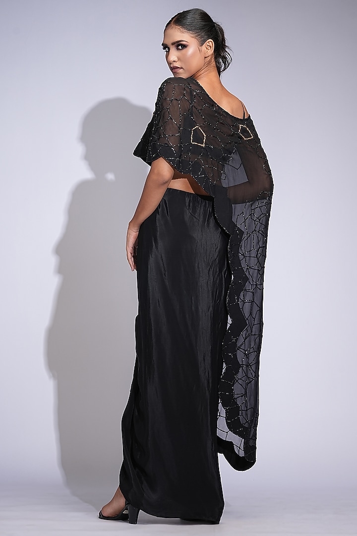 Black Organza Hand Embroidered Cape Set by Shruti S at Pernia's Pop Up Shop
