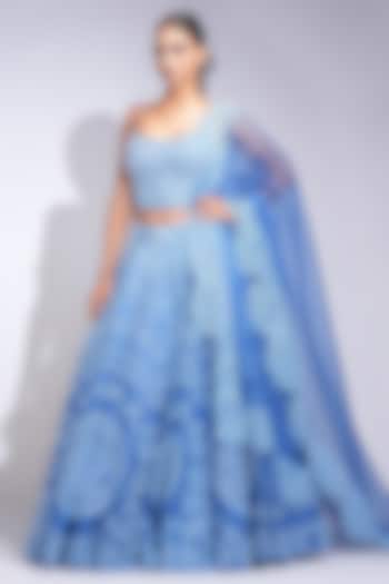 Cobalt Blue Silk Sequins Embroidered Wedding Lehenga Set by Shruti S at Pernia's Pop Up Shop