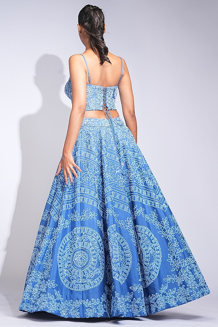 Cobalt Blue Silk Sequins Embroidered Wedding Lehenga Set by Shruti S at Pernia's Pop Up Shop
