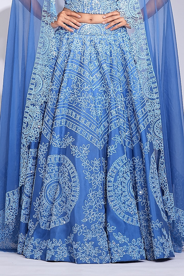 Cobalt Blue Silk Sequins Embroidered Wedding Lehenga Set by Shruti S at Pernia's Pop Up Shop