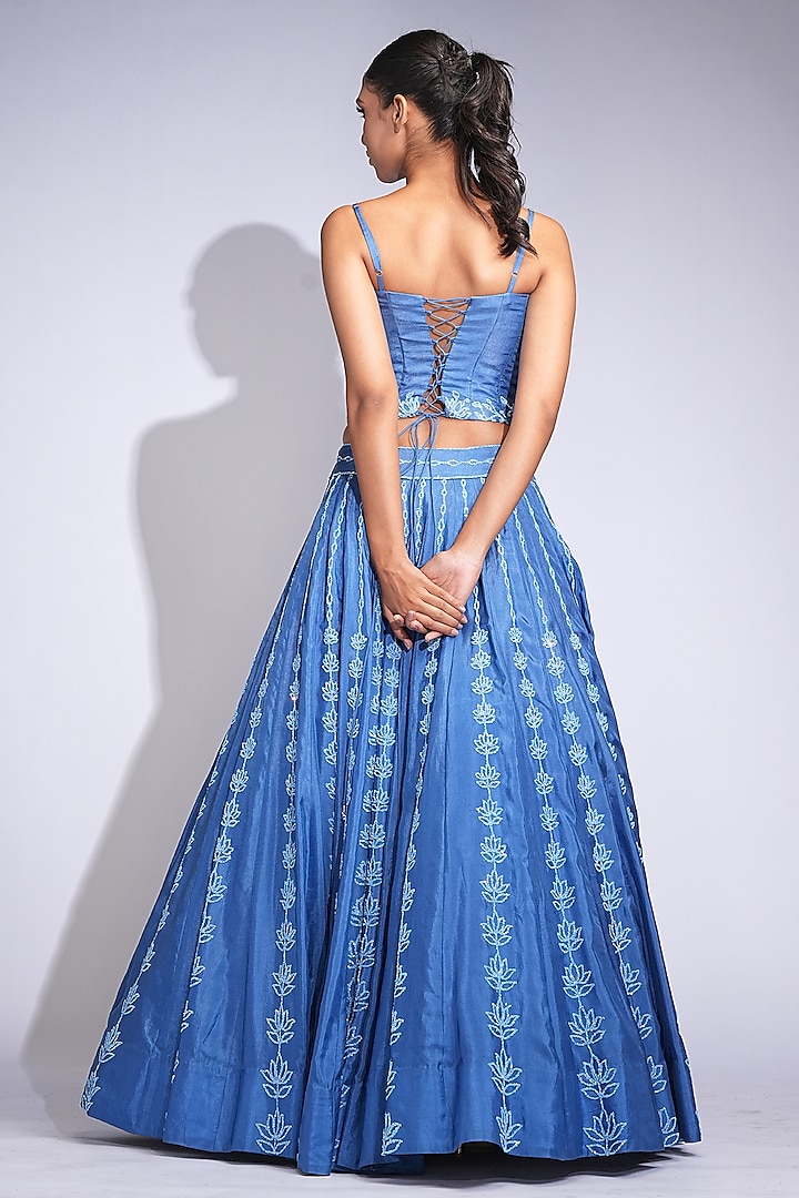 Cobalt Blue Silk Sequins Embroidered Wedding Lehenga Set by Shruti S at Pernia's Pop Up Shop