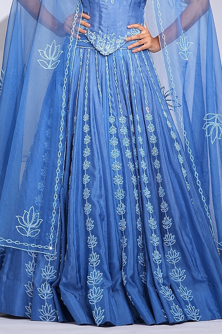 Cobalt Blue Silk Sequins Embroidered Wedding Lehenga Set by Shruti S at Pernia's Pop Up Shop