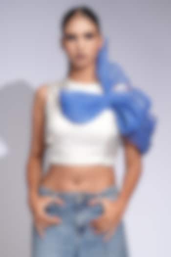 Off-White Silk Crop Top by Shruti S at Pernia's Pop Up Shop