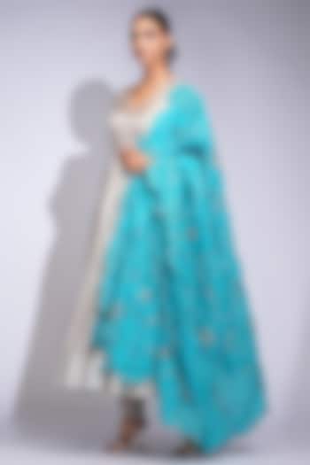 Taupe Vegan Silk Zari Work Wedding Anarkali Set by Shruti S at Pernia's Pop Up Shop