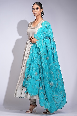 Taupe Vegan Silk Zari Work Anarkali Set by Shruti S