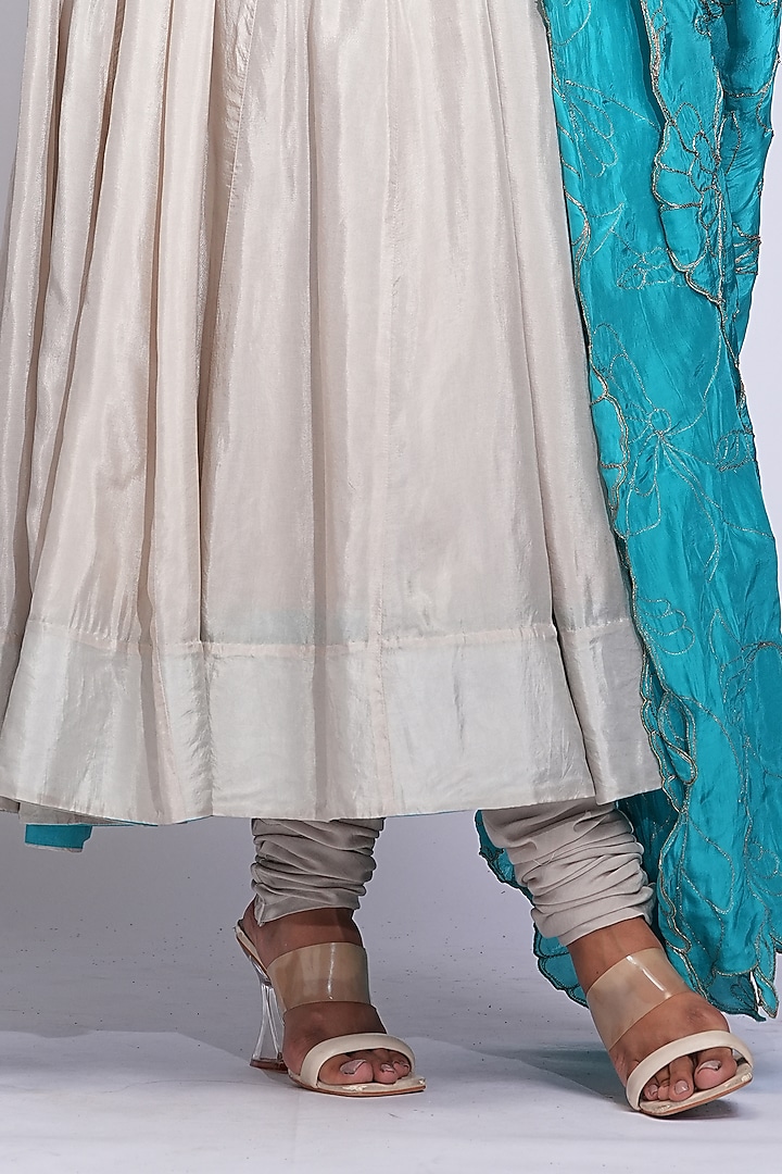 Taupe Vegan Silk Zari Work Wedding Anarkali Set by Shruti S at Pernia's Pop Up Shop