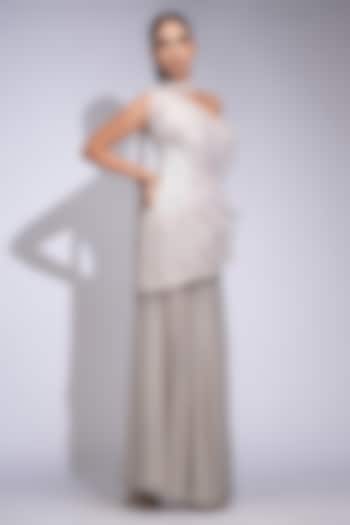 Nude-Beige Soft Organza Skirt Set by Shruti S at Pernia's Pop Up Shop