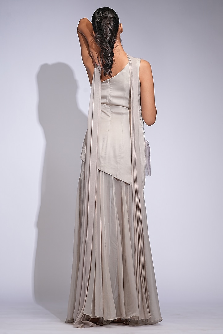 Nude-Beige Soft Organza Skirt Set by Shruti S at Pernia's Pop Up Shop