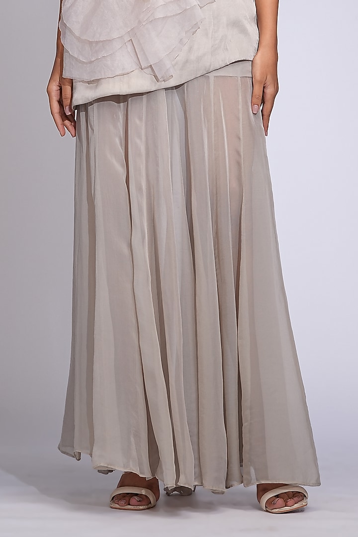 Nude-Beige Soft Organza Skirt Set by Shruti S at Pernia's Pop Up Shop