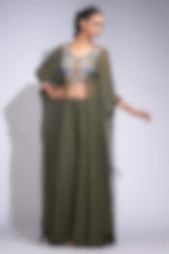 Olive Green Georgette Wedding Sharara Set by Shruti S at Pernia's Pop Up Shop