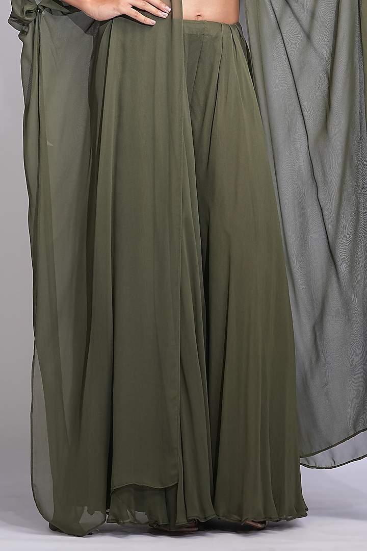 Olive Green Georgette Wedding Sharara Set by Shruti S at Pernia's Pop Up Shop