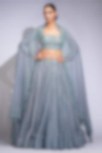 Oxidised Grey Pure Silk Sequins Embroidered Wedding Lehenga Set by Shruti S at Pernia's Pop Up Shop