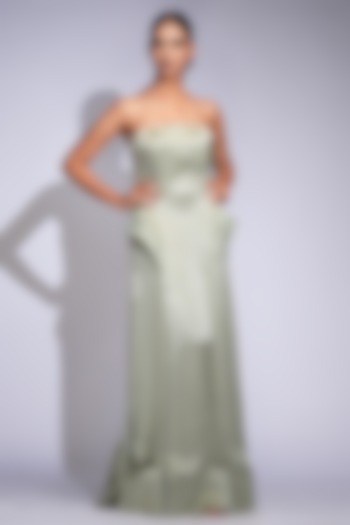 Sage Green Satin Strapless Maxi Cocktail Dress by Shruti S at Pernia's Pop Up Shop