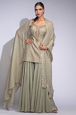 Light Olive Green Crepe Sharara Set by Shruti S