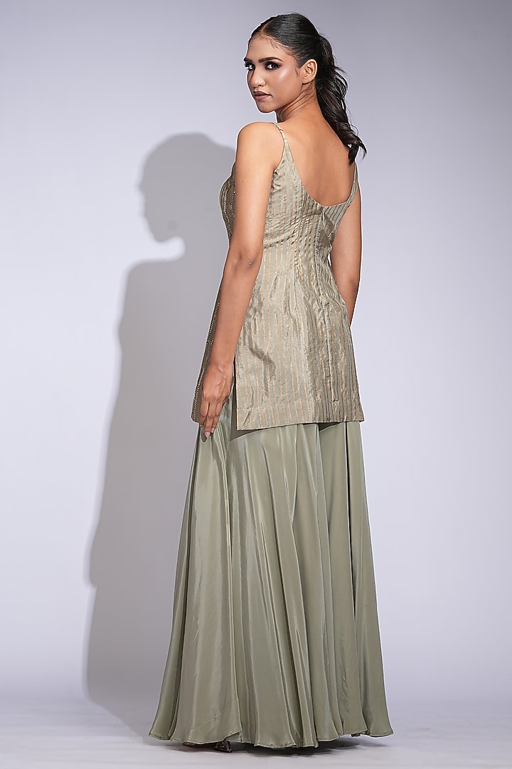 Light Olive Green Crepe Wedding Sharara Set by Shruti S at Pernia's Pop Up Shop