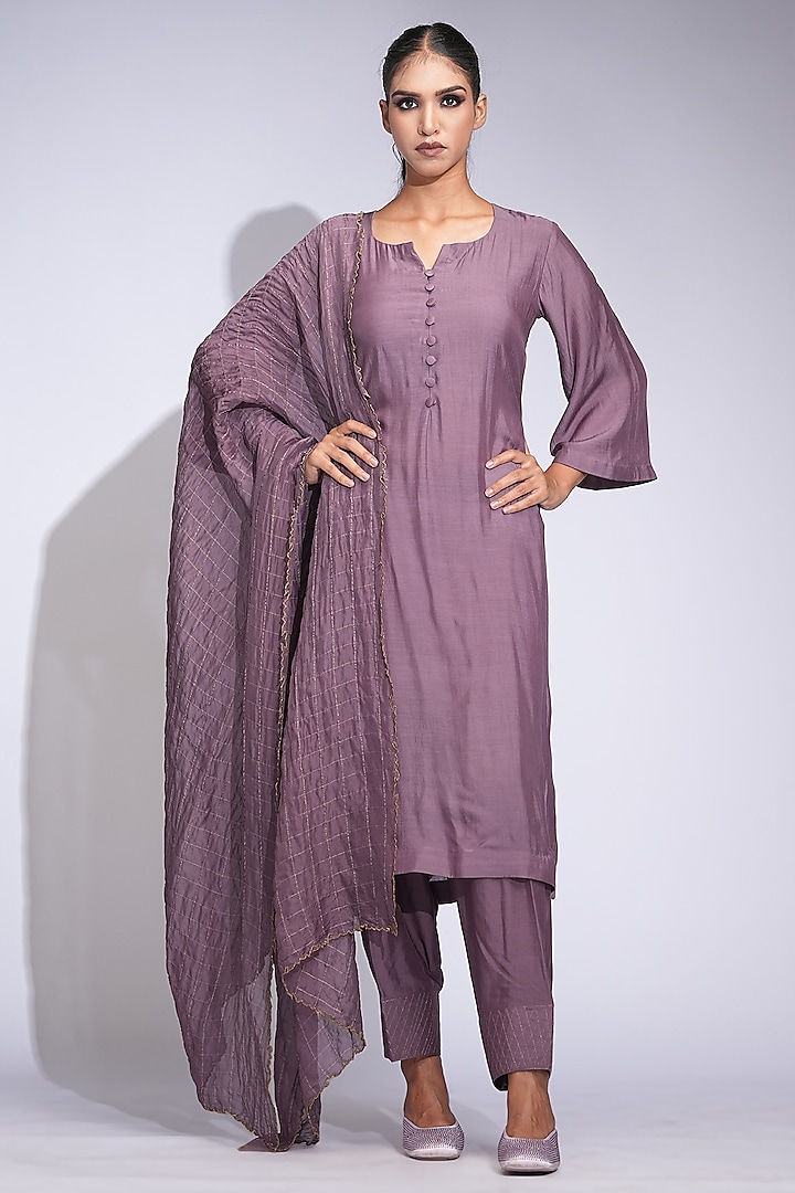 Smoked Purple Mul Cotton Kurta Set by Shruti S at Pernia's Pop Up Shop