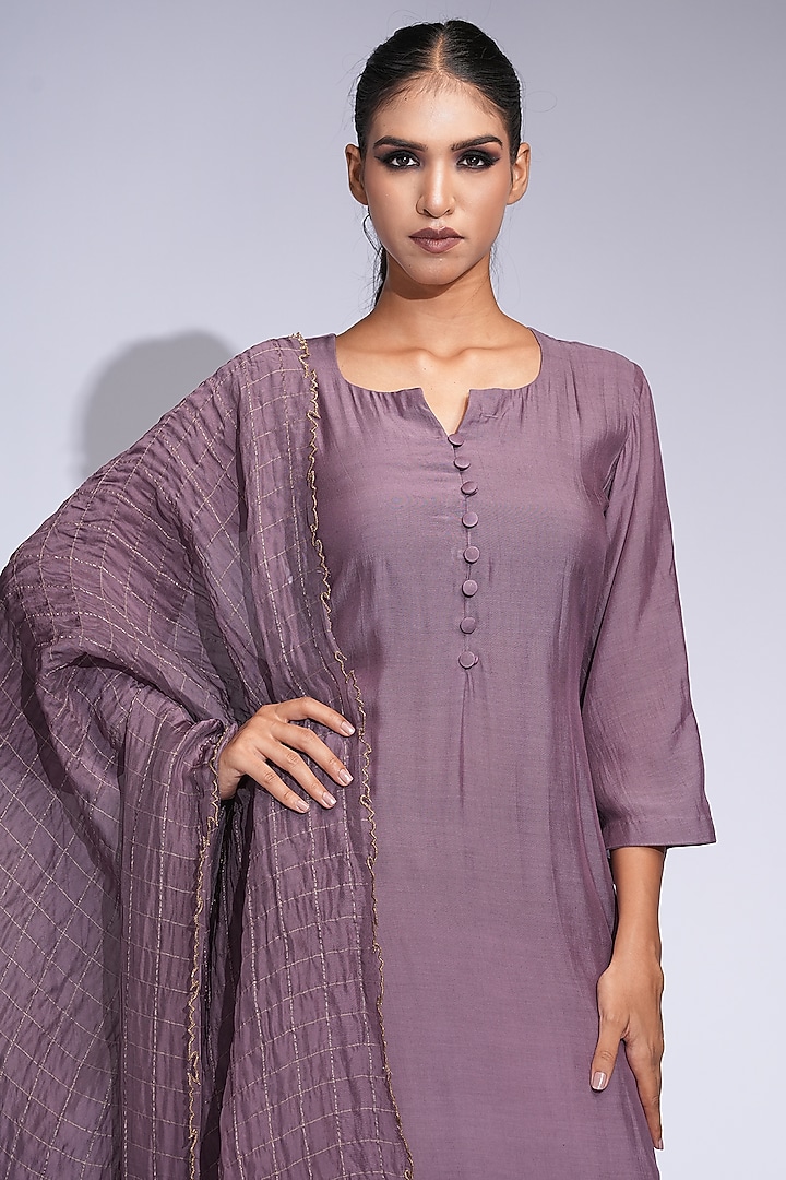Smoked Purple Mul Cotton Kurta Set by Shruti S at Pernia's Pop Up Shop