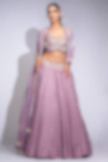 Lilac Silk Shell Embroidered Wedding Lehenga Set by Shruti S at Pernia's Pop Up Shop
