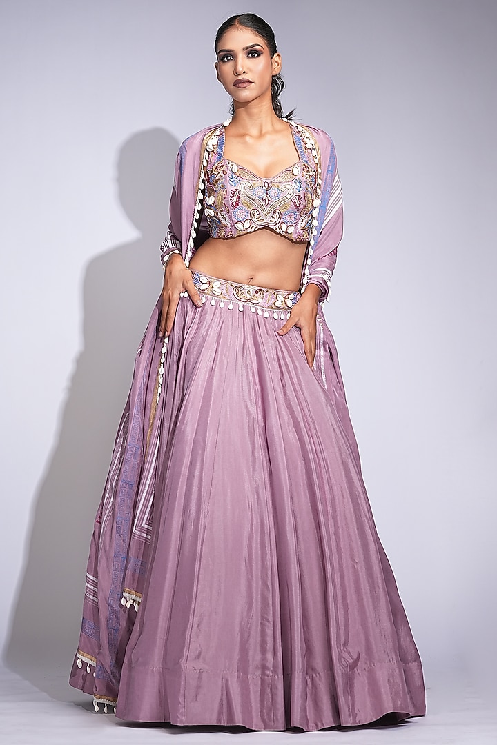 Lilac Silk Shell Embroidered Wedding Lehenga Set by Shruti S at Pernia's Pop Up Shop