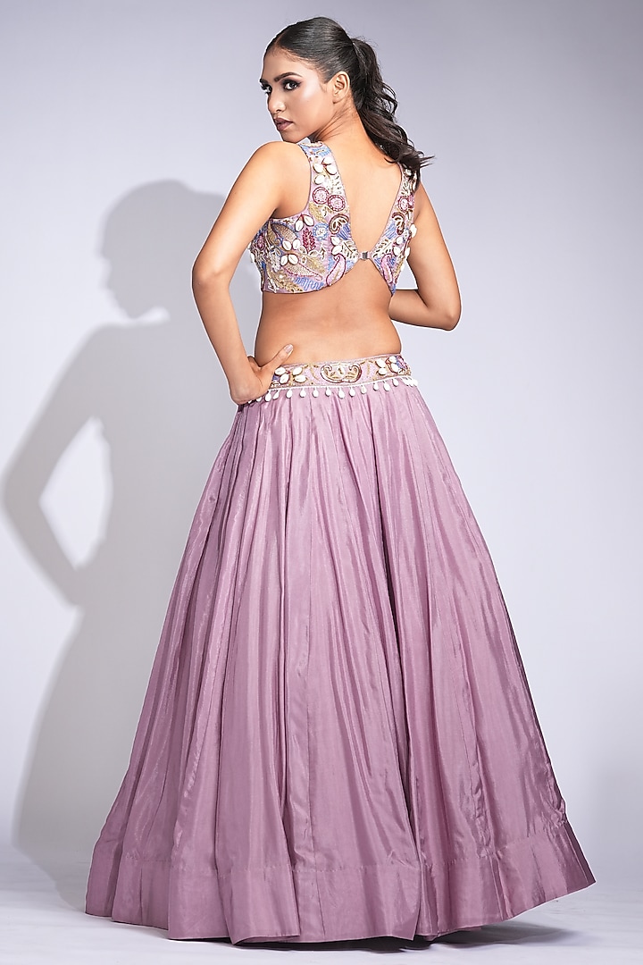 Lilac Silk Shell Embroidered Wedding Lehenga Set by Shruti S at Pernia's Pop Up Shop